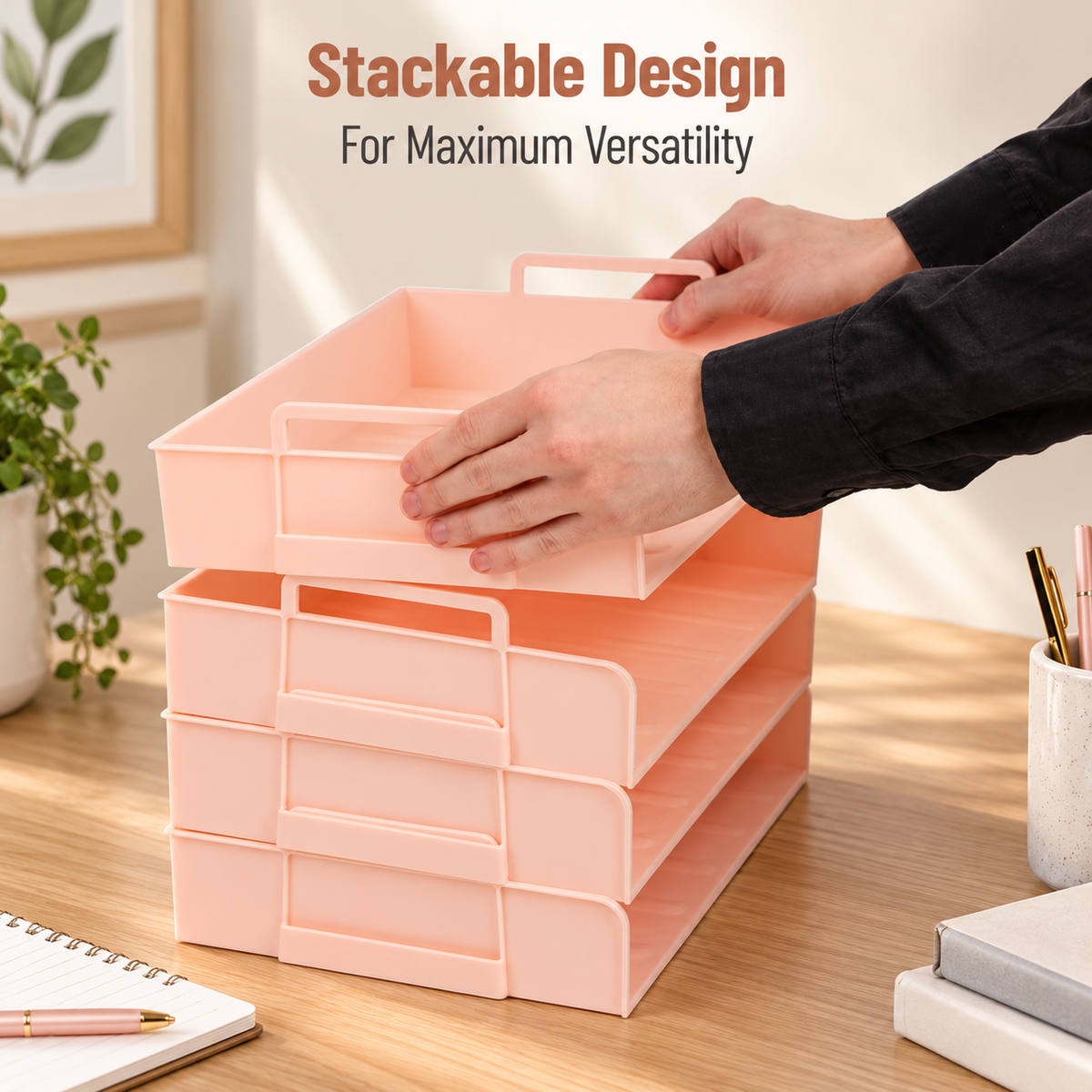 Stackable Plastic Paper Tray Organizer